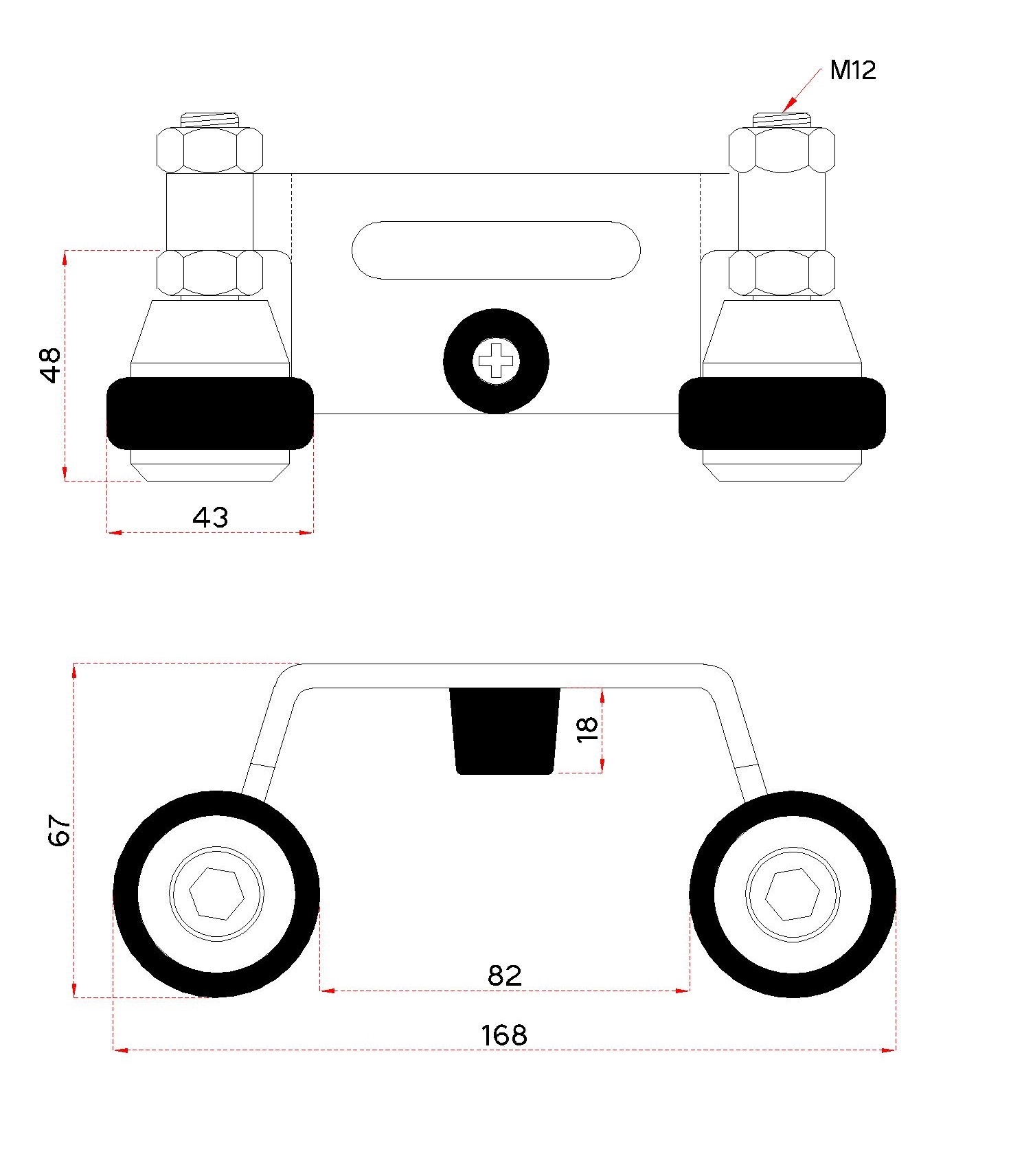 Horný doraz s vodiacimi gumovými kolieskami, ø 80 mm