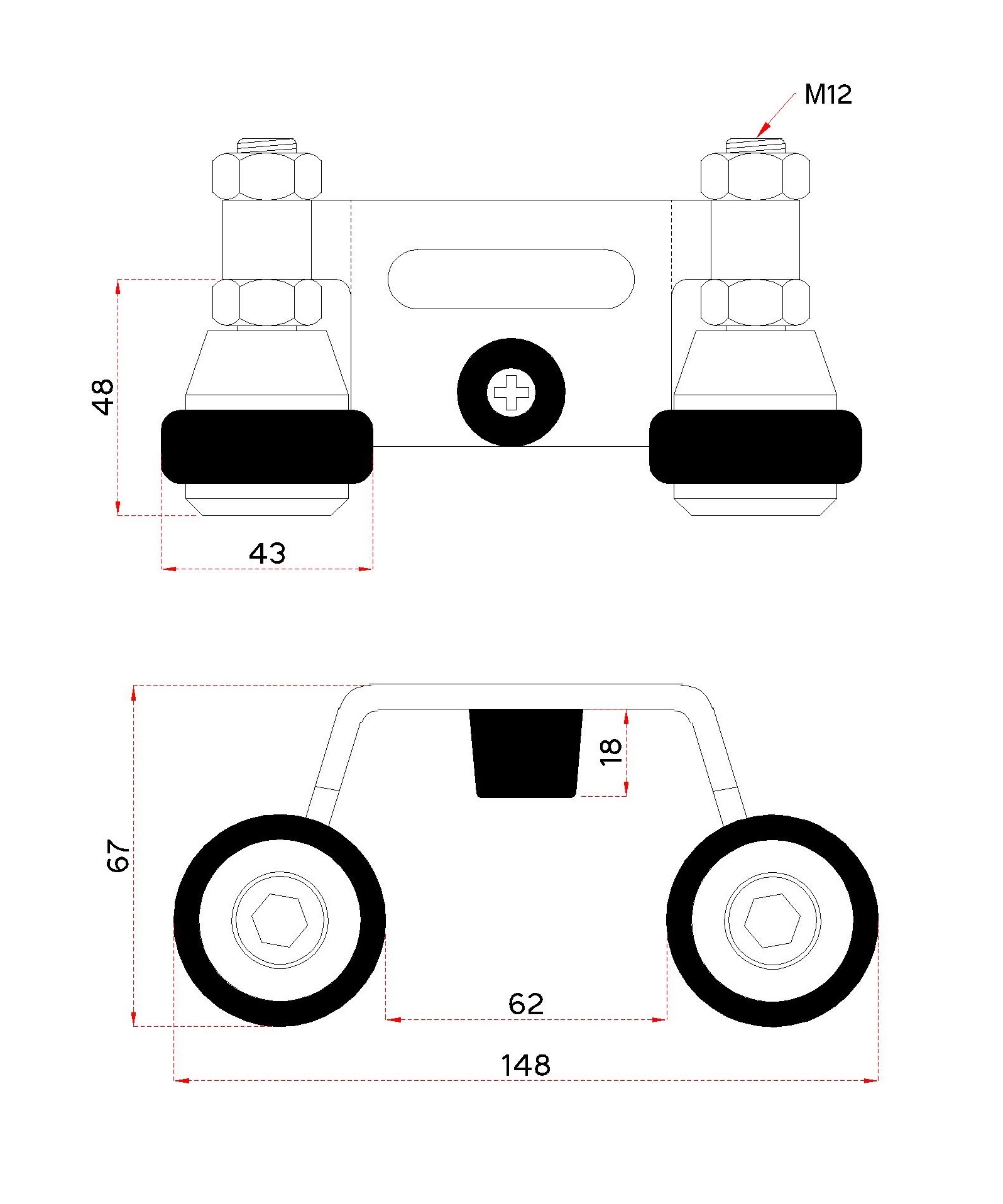 Horný doraz s vodiacimi gumovými kolieskami, ø 60 mm