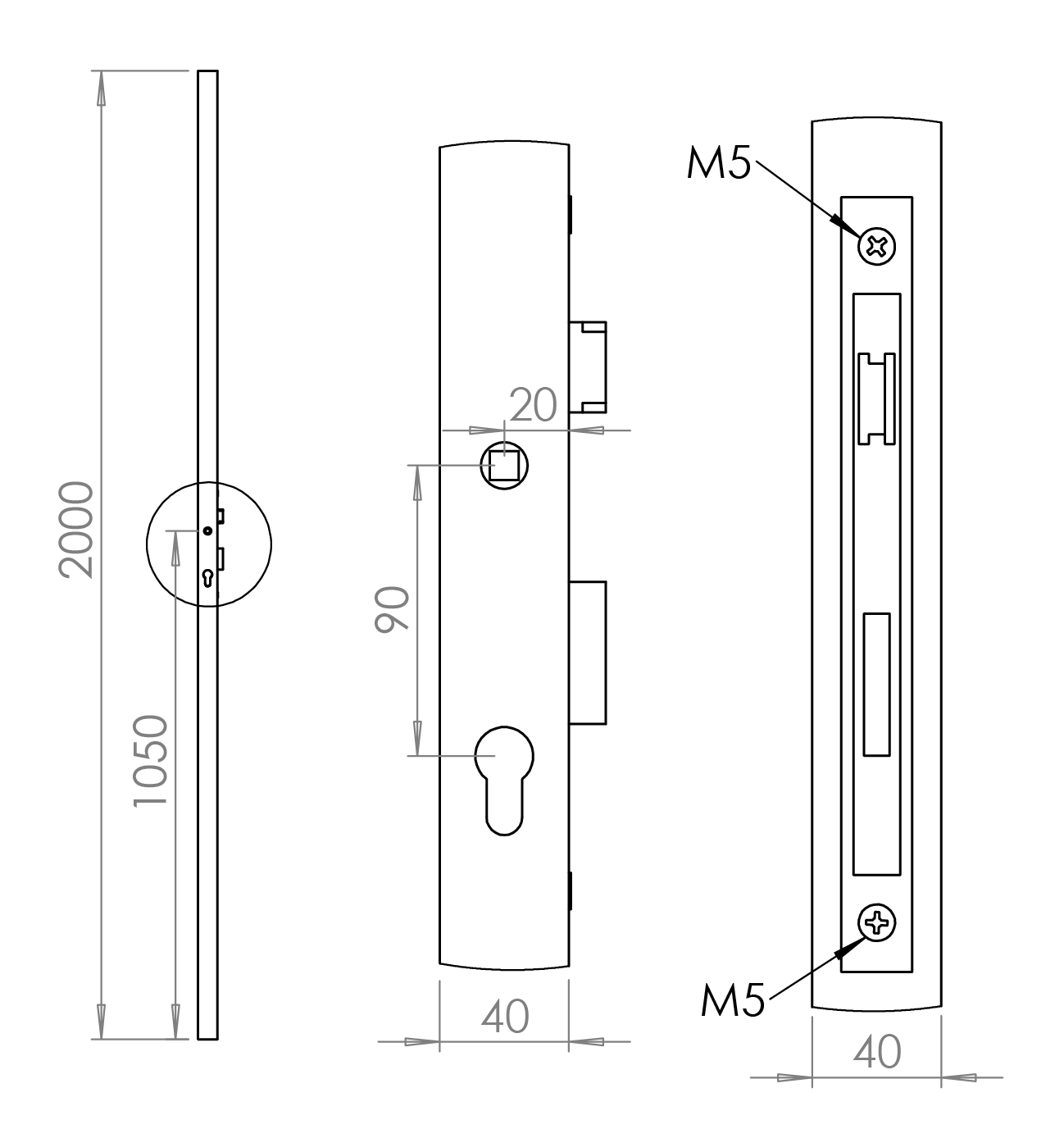 Profil 40 x 40 x 2 x 2000 mm so zámkom ZM90/40H, ľavý