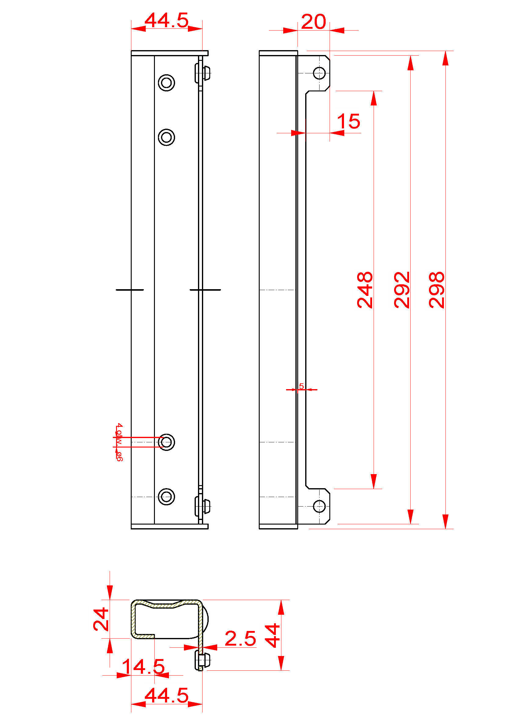 Doraz pre bránku, 292 x 45 x 44 mm, pravý/ľavý, pozink