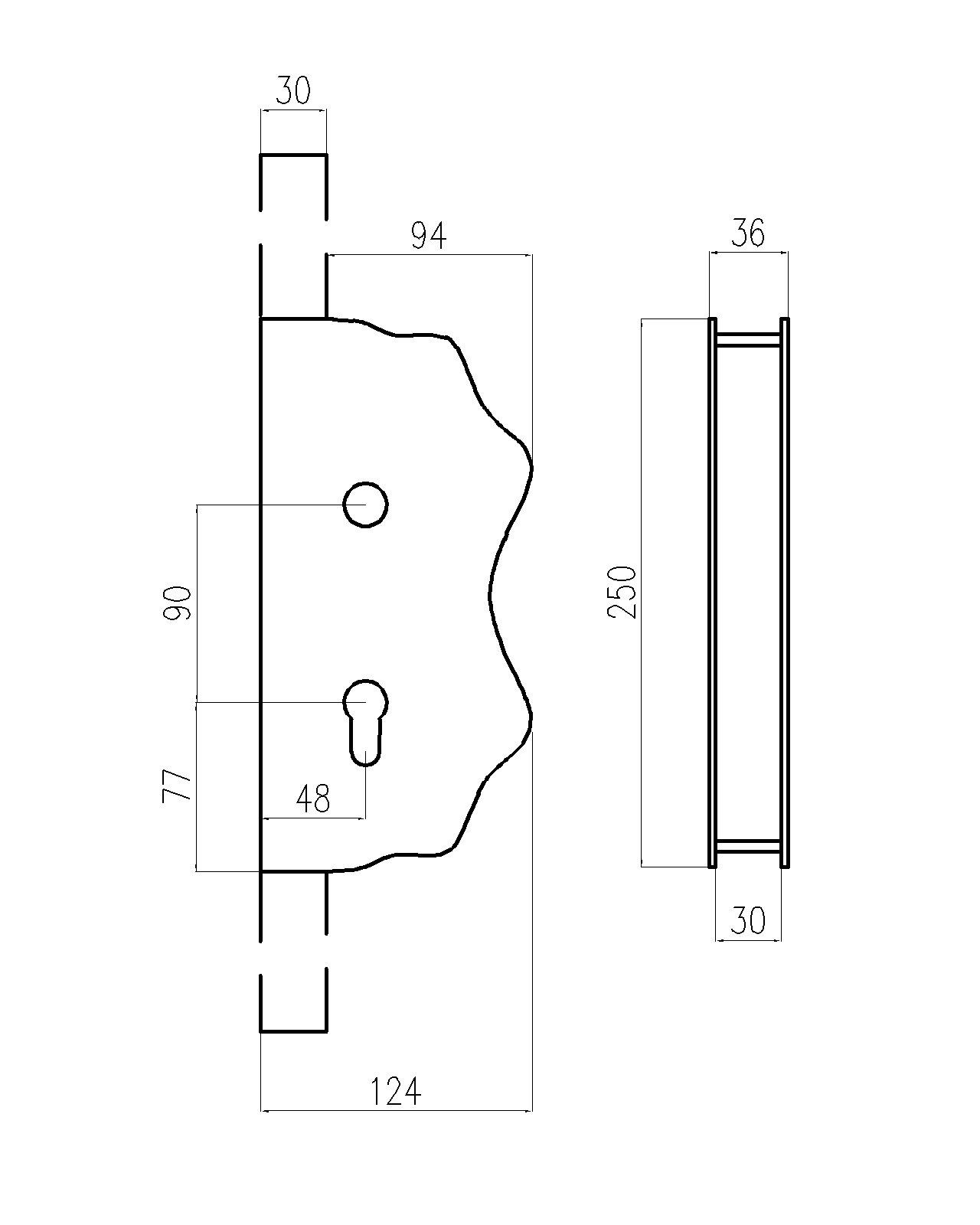 Kazetová zostava 250 x 125 x 30 mm, otvor ø 20 mm, zdobená