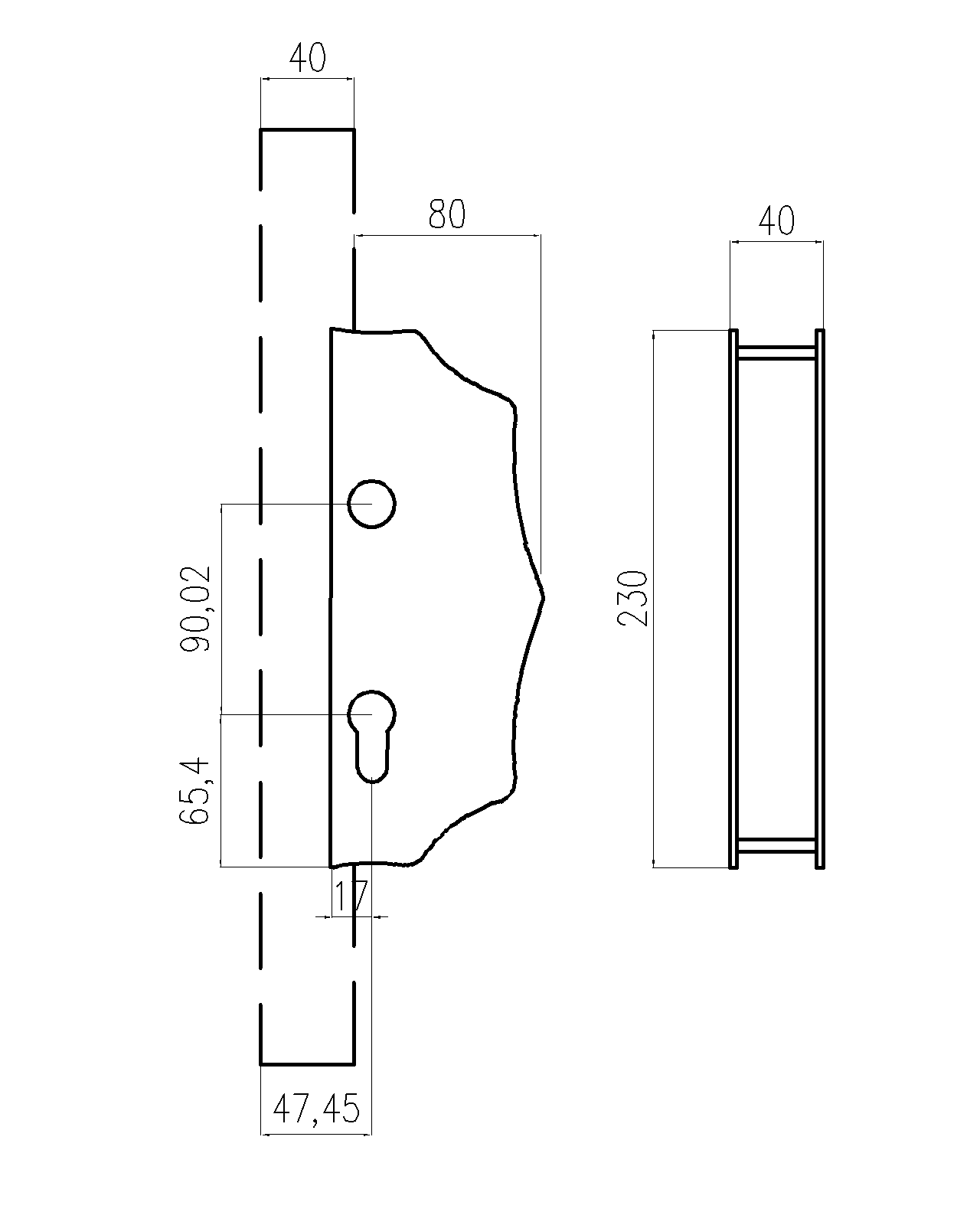 Kazetová zostava 230 x 93 x 40 mm, otvor ø 20 mm, zdobená