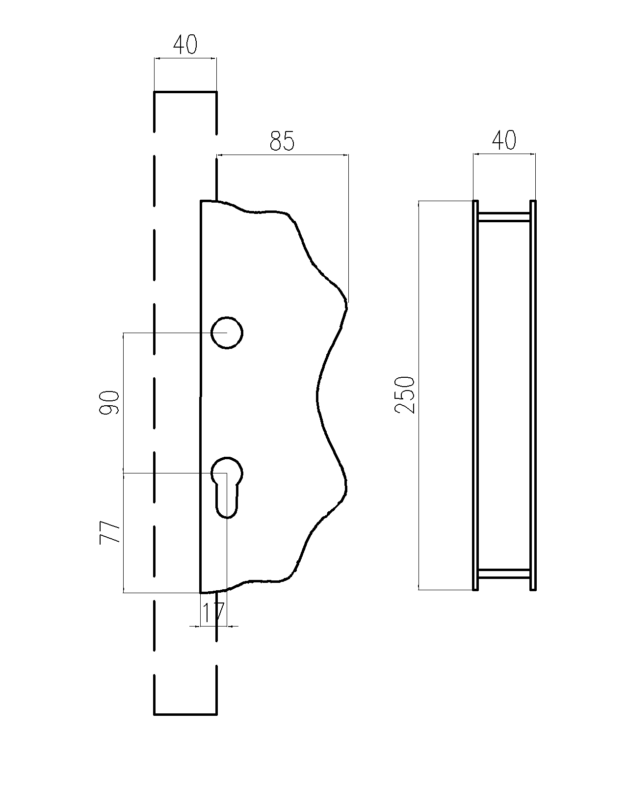 Kazetová zostava 250 x 95 x 40 mm, otvor ø 19,5 mm, hladká