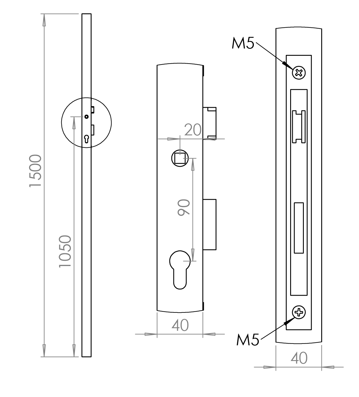 Profil 40 x 40 x 2 x 1500 mm so zámkom ZM90/40H, ľavý