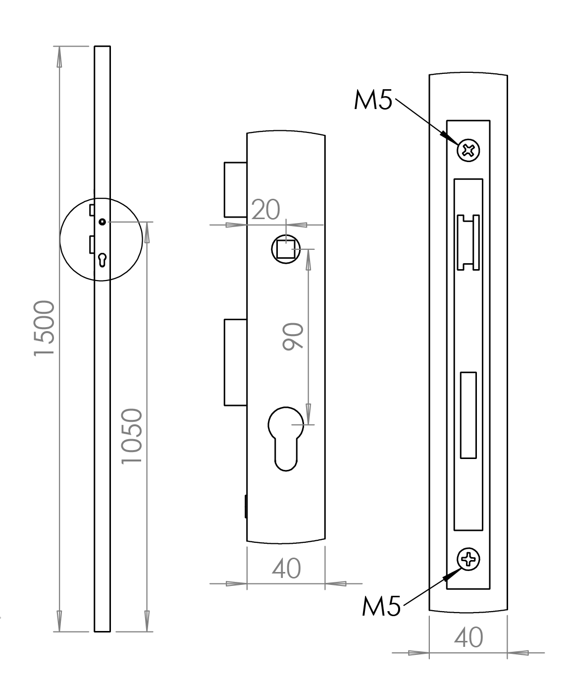 Profil 40 x 40 x 2 x 1500 mm so zámkom ZM90/40H, pravý