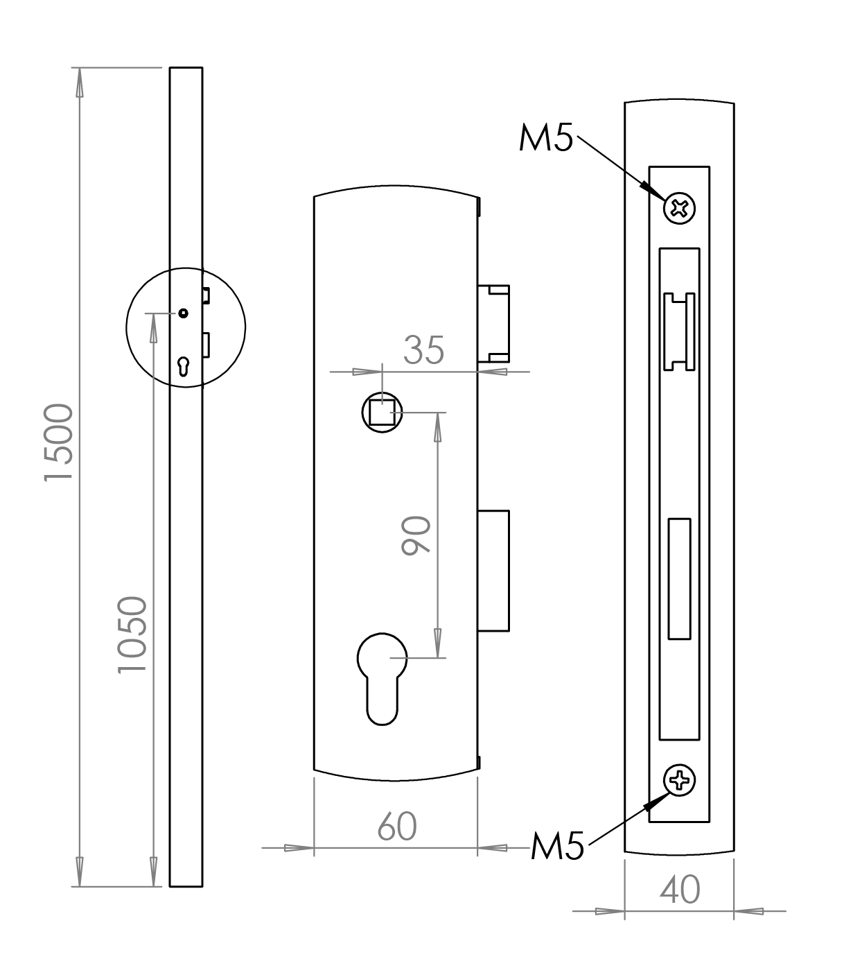 Profil 60 x 40 x 2 x 1500 mm so zámkom ZM90/50H, ľavý