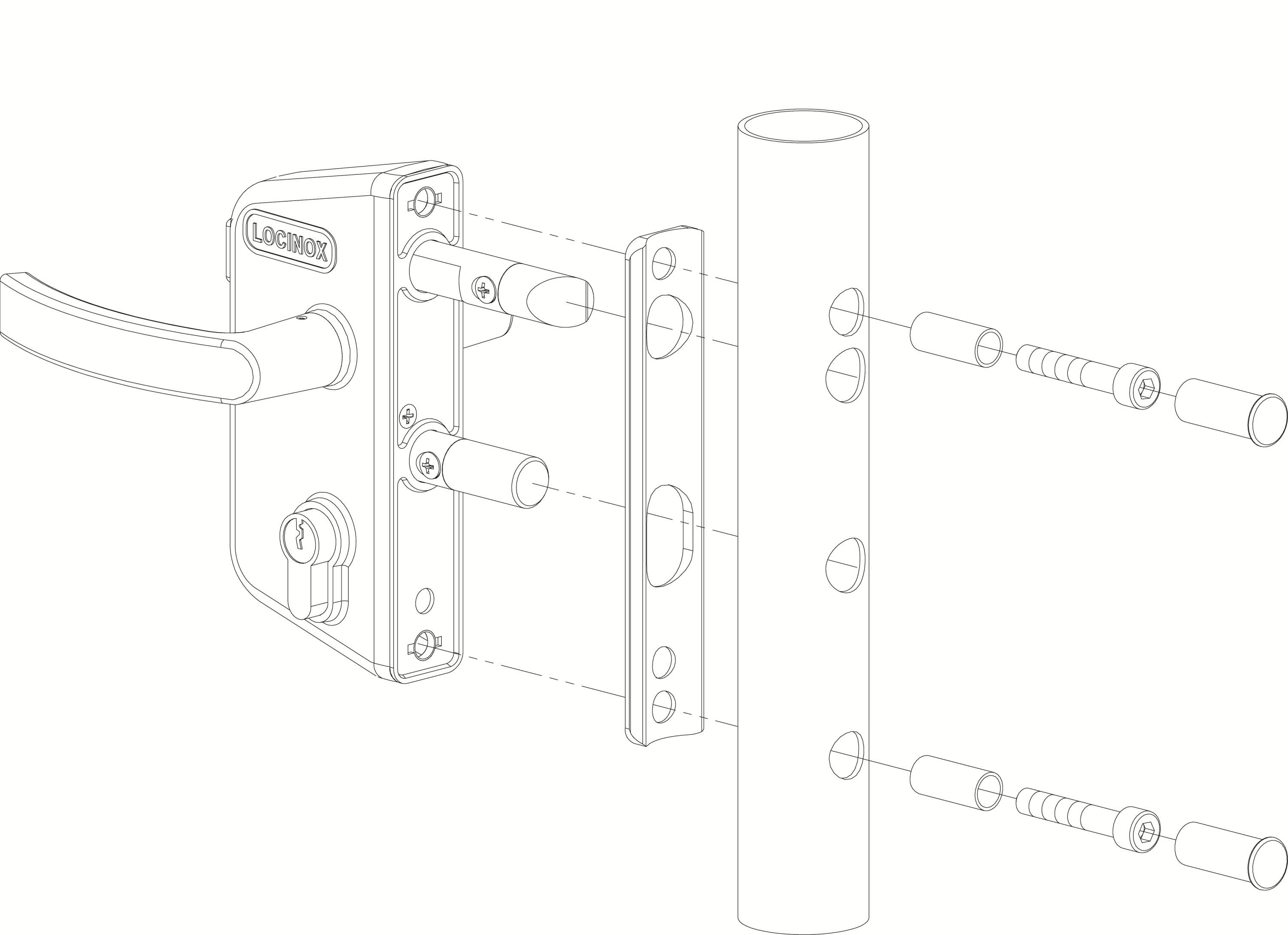 Zámkový set LARZ P1 pre profil ø 40 mm, voliteľná RAL Locinox farba 6005
