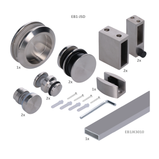 Závesný set na sklenené dvere, profil 30 x 10 mm, AISI 304