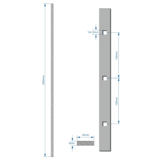 Tyč 30 x 8 x 2000 mm s otvormi 12 x 12 mm, rozteč 125 mm