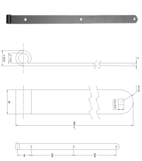 Kovanie pásové 600 x 35 x 4 mm, pre čap  ø 14 mm, čierny lak