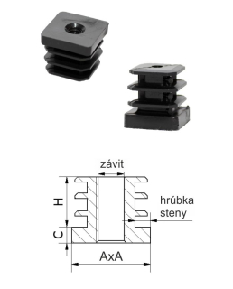 Plastová zátka M8, 30 x 20 x 6,2 mm, čierna, so závitom PE