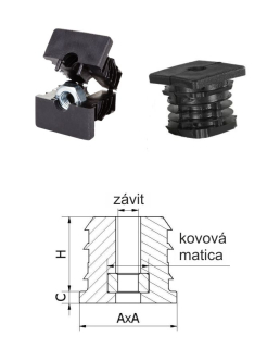 Plastová zátka M8, 30 x 30 x 5 mm, čierna, s maticou PE