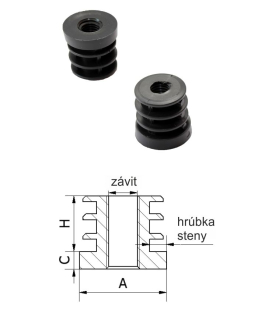 Plastová zátka M8, 20 x 20 x 6,2 mm, čierna, so závitom PE
