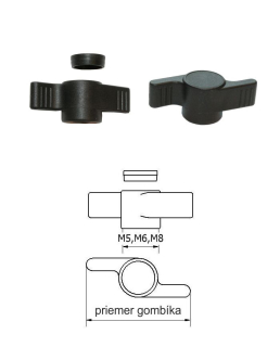 Plastová motýliková matica PA, ø 30 mm, otvor ø 5 mm, čierna