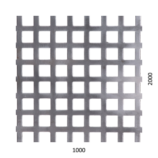 Dierovaný plech Fe t = 1 mm, otvor 10 x 10 mm, rozteč 14 mm