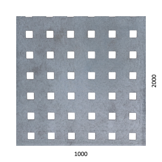 Dierovaný plech Zn t = 1,5 mm, otvor 10 x 10 mm rozteč 20 mm