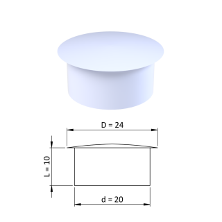 Vnútorná krytka guľatá ø 24 mm, otvor ø 20 mm, biela, plast