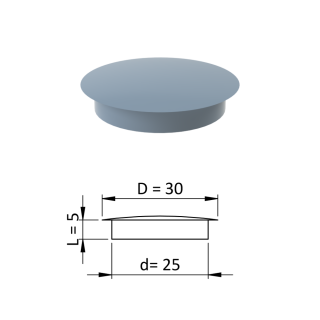 Vnútorná krytka guľatá ø 30 mm, otvor ø 25 mm, sivá, plast