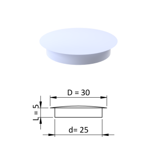 Vnútorná krytka guľatá ø 30 mm, otvor ø 25 mm, biela, plast
