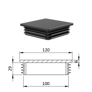 Krytka plastová 120 x 120 mm, čierna