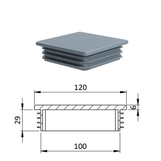 Krytka plastová 120 x 120 mm, sivá