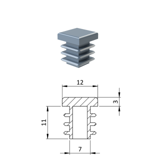 Krytka plastová 12 x 12 mm, sivá