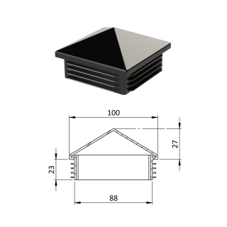 Krytka plastová so strieškou 100 x 100 mm, čierna