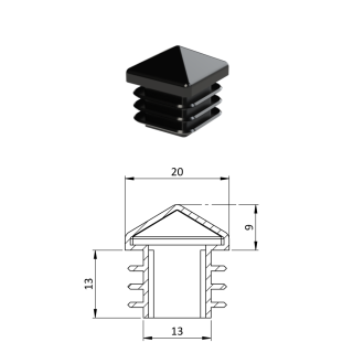 Krytka plastová so strieškou 20 x 20 mm, čierna