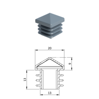 Krytka plastová so strieškou 20 x 20 mm, sivá