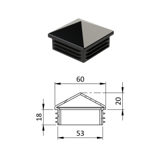 Krytka plastová so strieškou 60 x 60 mm, čierna