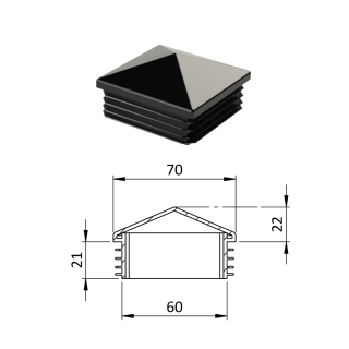 Krytka plastová so strieškou 70 x 70 mm, čierna