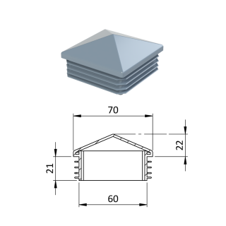 Krytka plastová so strieškou 70 x 70 mm, sivá