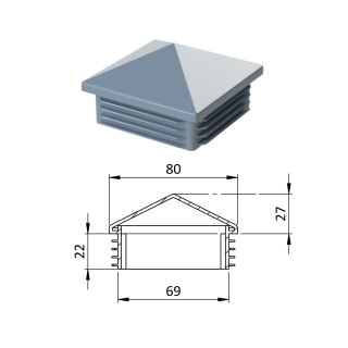 Krytka plastová so strieškou 80 x 80 mm, sivá