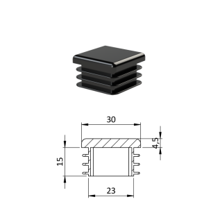Krytka plastová 30 x 30 mm, čierna