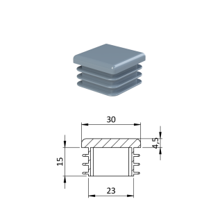 Krytka plastová 30 x 30 mm, sivá