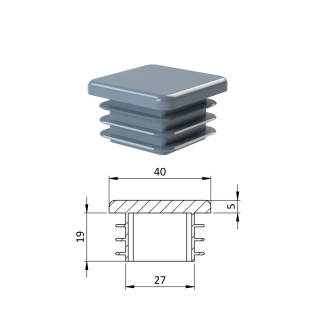 Krytka plastová 40 x 40 x 3 - 5 mm, sivá