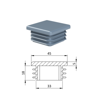 Krytka plastová 45 x 45 mm, sivá