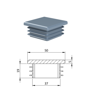 Krytka plastová 50 x 50 x 3 - 5 mm, sivá