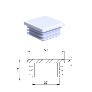 Krytka plastová 50 x 50 x 3 - 5 mm, biela