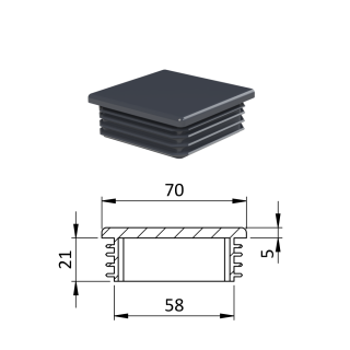 Krytka plastová 70 x 70 mm, antracit