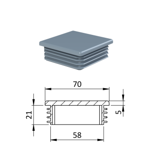 Krytka plastová 70 x 70 mm, sivá