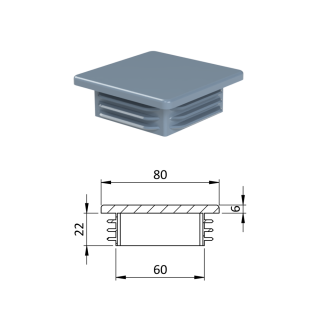 Krytka plastová 80 x 80 x 5 - 8 mm, sivá