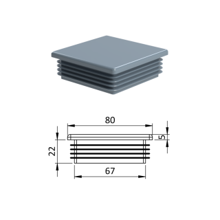 Krytka plastová 80 x 80 mm, sivá