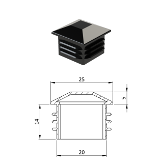 Krytka plastová so strieškou 25 x 25 mm, čierna