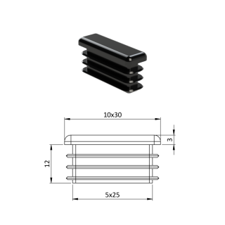 Krytka plastová 10 x 30 mm, čierna