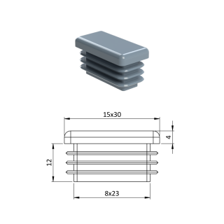 Krytka plastová 15 x 30 mm, sivá