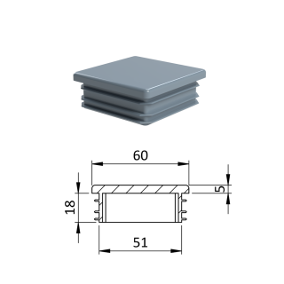 Krytka plastová 60 x 60 mm, sivá
