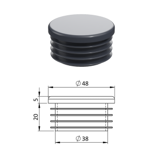 Vnútorná krytka guľatá ø 48 mm, plastová, antracit