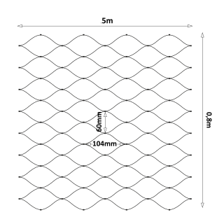 Čierna lanková sieť, 0,8 x 5 m, oko 60 x 104 mm, ø 2 mm, AISI 304