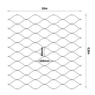 Čierna lanková sieť, 0,8 x 10 m, oko 60 x 104 mm, ø 2 mm, AISI 304